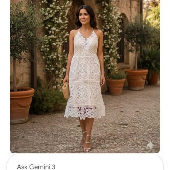 White Crochet Lace Floral Strap Dress ( S ) - Picture 11 of 11